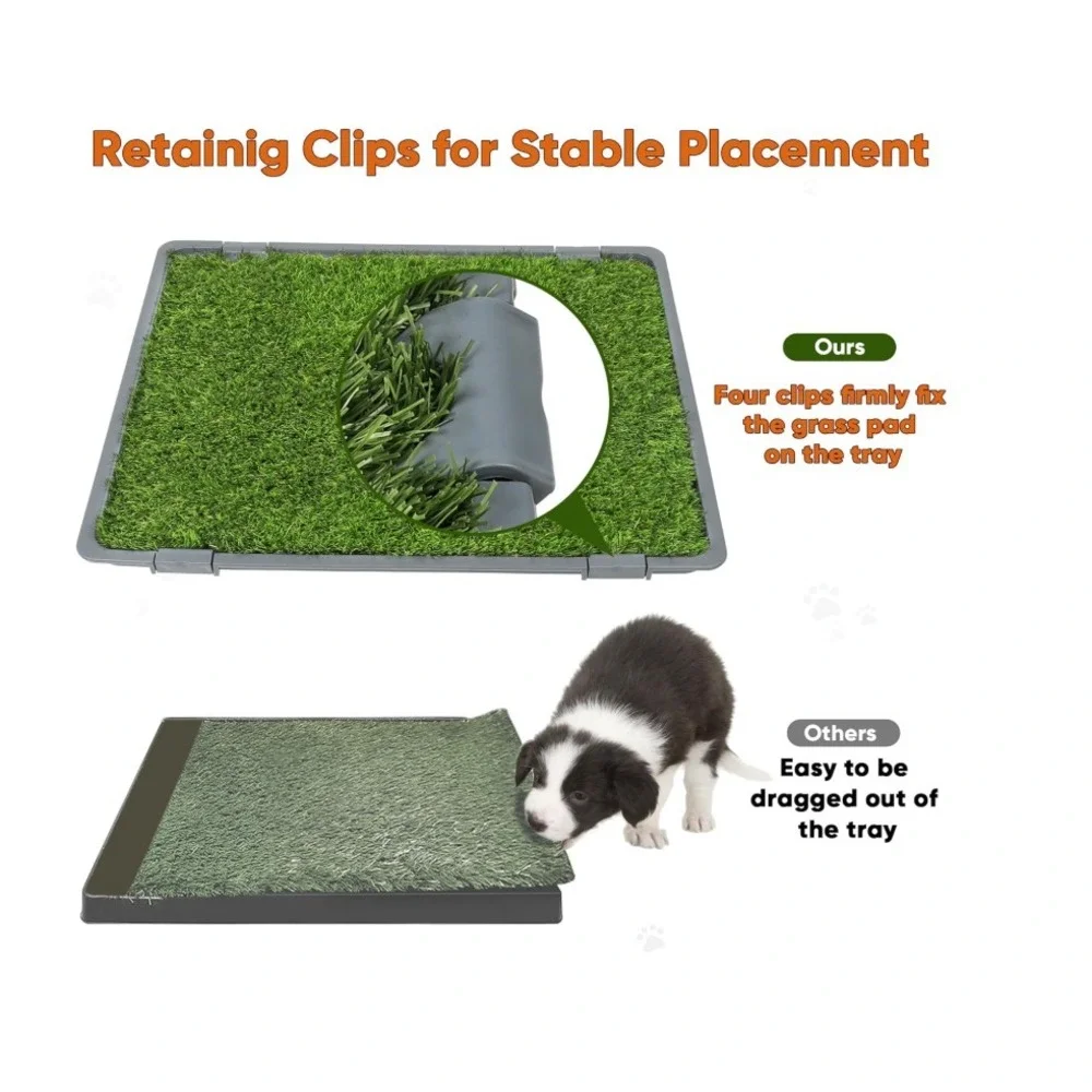 2-Pack Reusable Dog Artificial Turf Grass Pad with Grey Tray 22''X18''